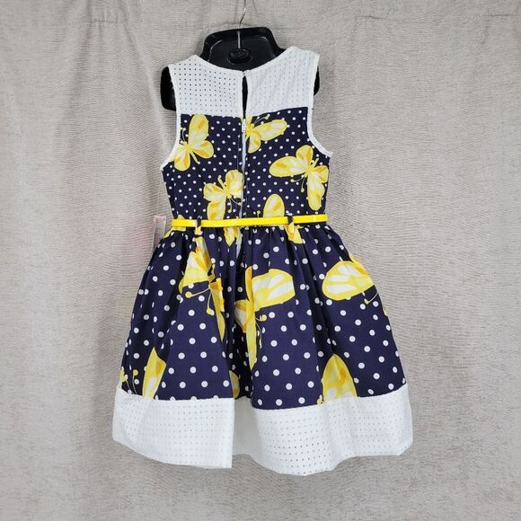 Nannette Navy and Yellow Polka Dot Butterfly Kids Girls Toddler 4T Dress NEW - Picture 5 of 11